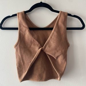 COPY - basic essential brown ribbed front twist cropped tank top great for summ…